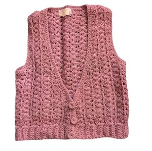 Vintage Women's Hand Knit Lavender‎ Mauve Sweater Vest Cardigan Medium